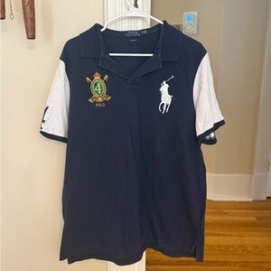 Polo Ralph Lauren Classic Big Pony Polo Shirt XL Navy White Crest #4 Rugby Style